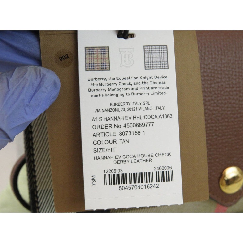 $910 NWT BURBERRY HANNAH TAN LEATHER CANVAS CHECK SHOULDER STRAP CLUTCH BAG - Picture 16 of 16